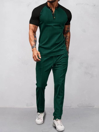 coofandy Casual Colorblock Waffle Sports Sets