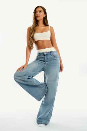 Kaiia Denim Mid Rise Wide Leg Jeans Vintage Wash