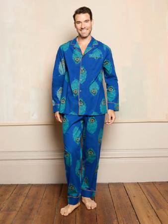 Their Nibs Mens Cotton Traditional Pyjamas Navy Peacock