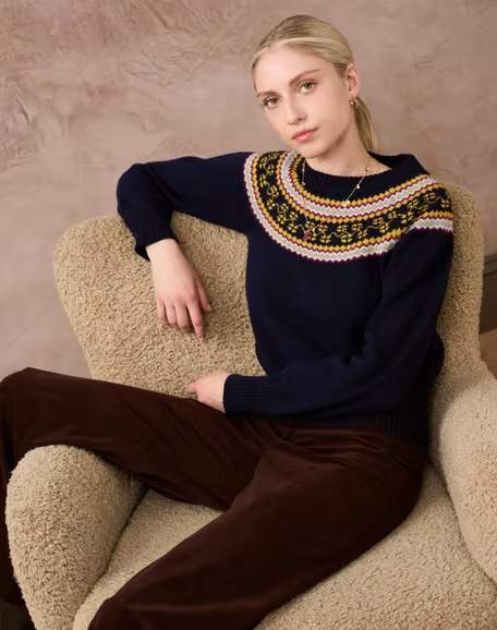 Brora Merino Lambswool Fair Isle Yoke Jumper