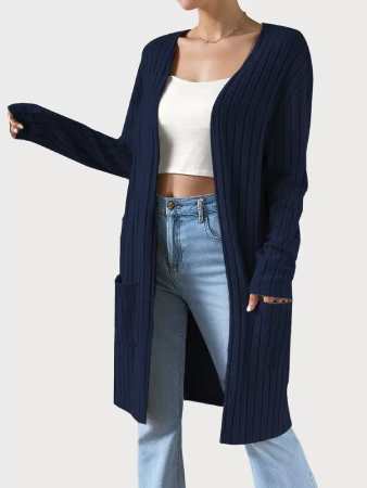 Dressin Mid-Length Double Pocket Long Sleeve Knit Cardigan