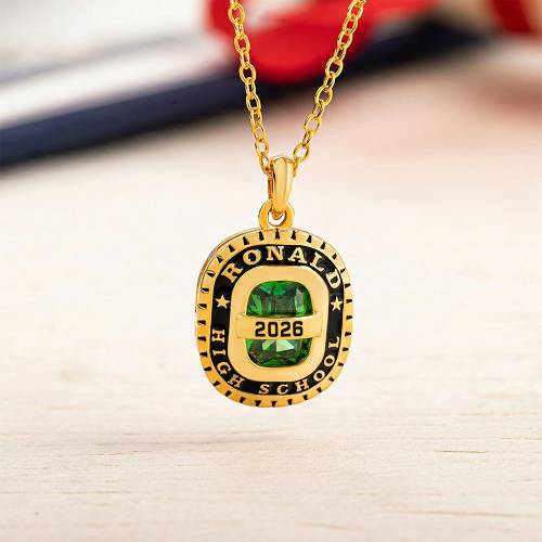 Personalized Birthstone Shield Badge Sterling Silver Necklace