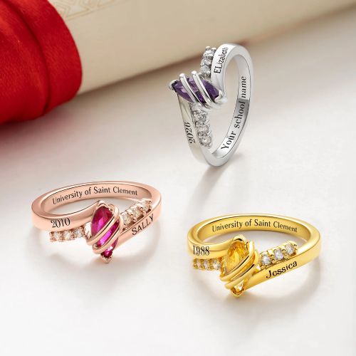 Personalized Engraved Graduation Birthstone Ring