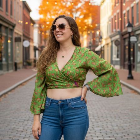 Darn Good Yarn Sari Bell Sleeve Wrap Top