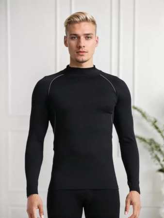 Dressin Solid Mock Neck Regular Long Sleeve Unlined T-shirt