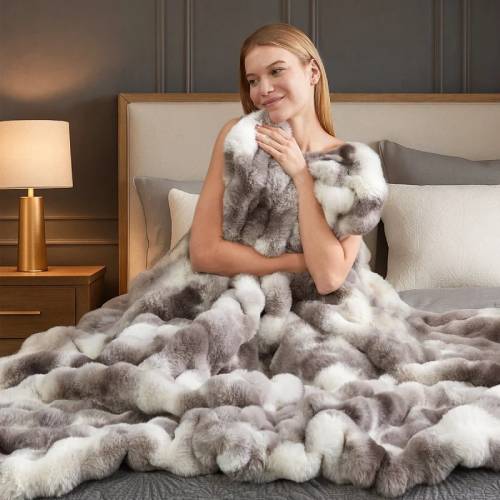 Tie Dye Taupe Bubble Faux Fur Throw Blanket