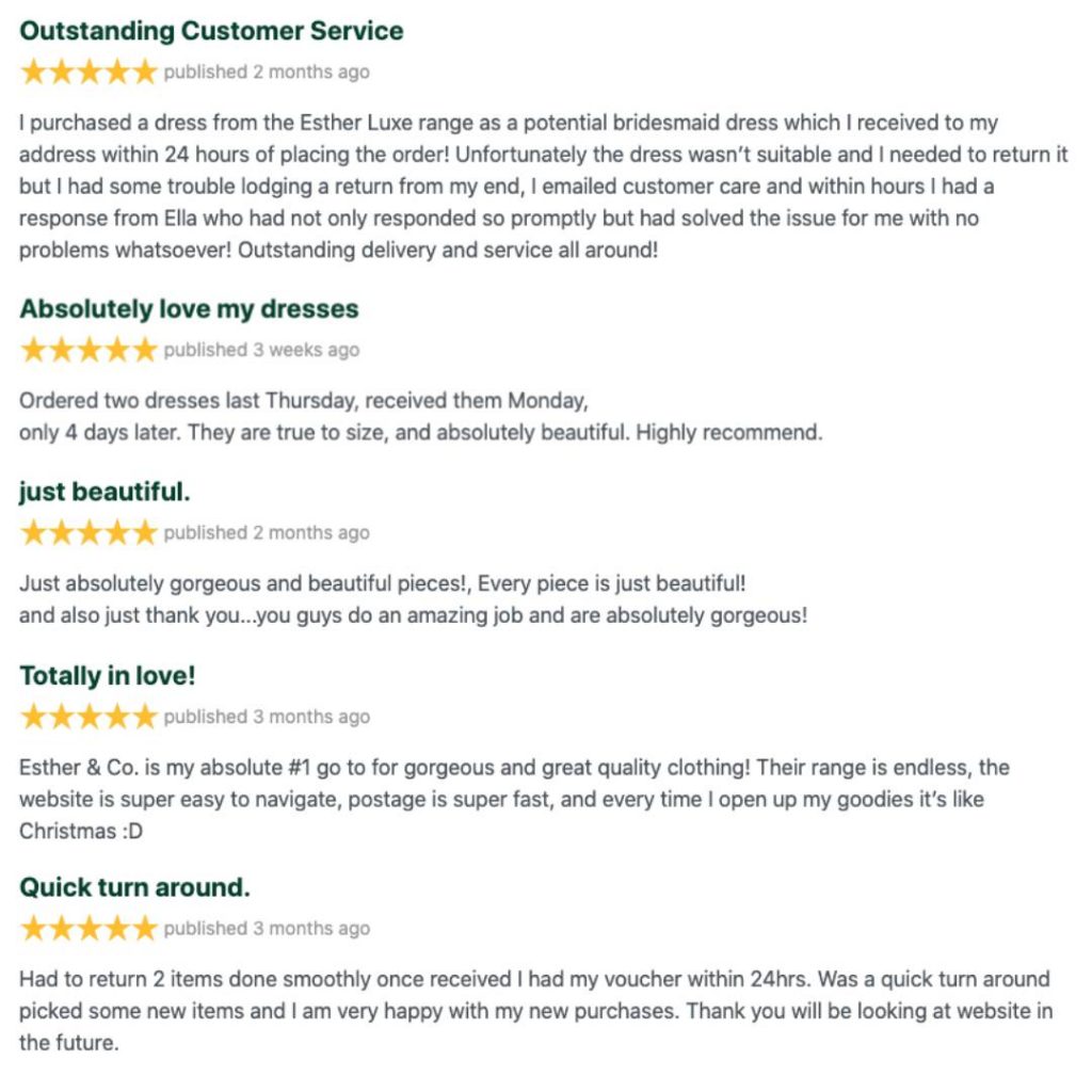 Esther & CO Customer Reviews