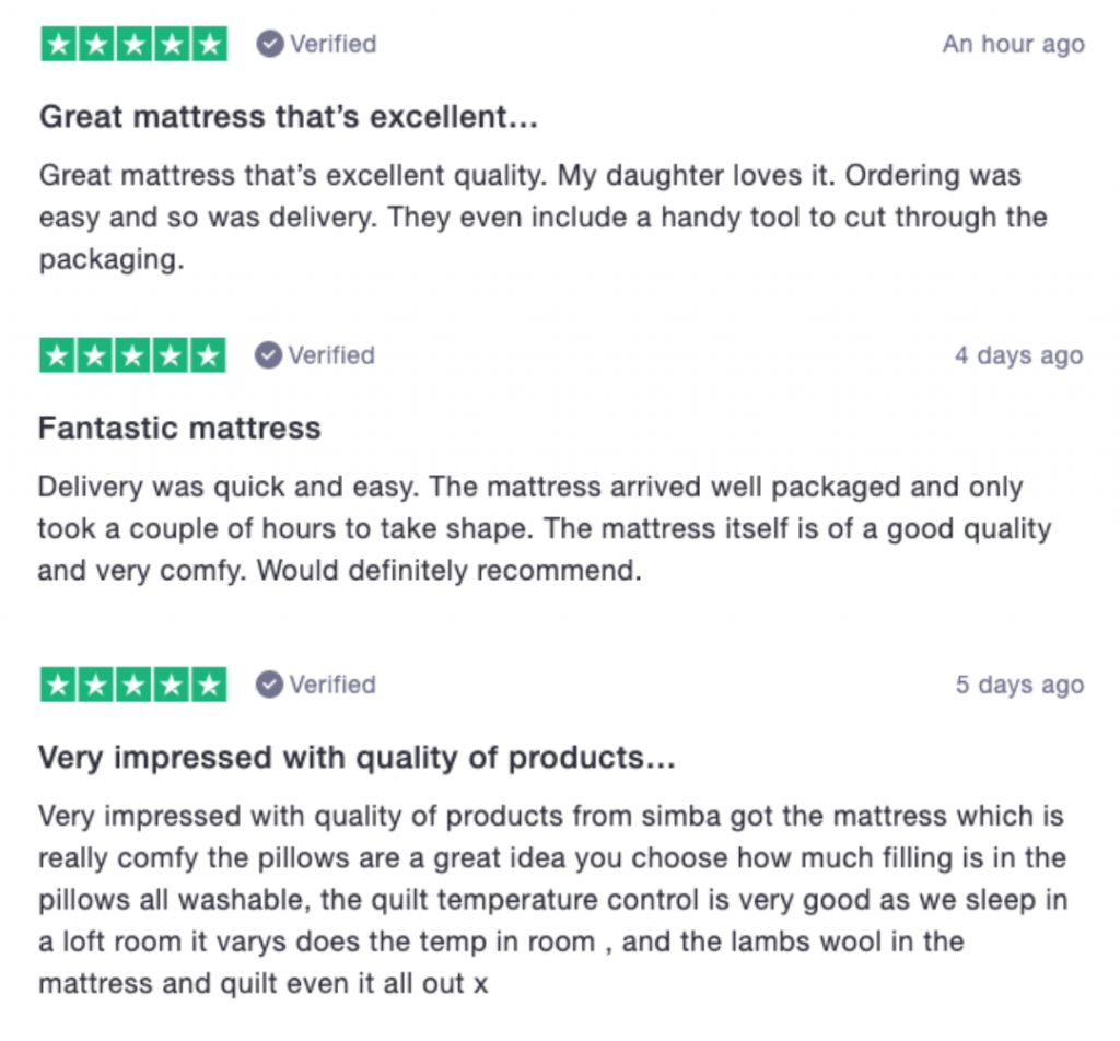 Simba Sleep Customer Reviews