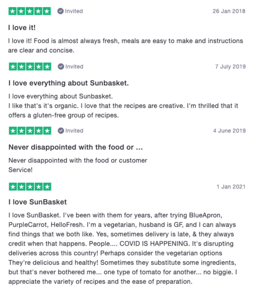 Sunbasket Customer Reviews