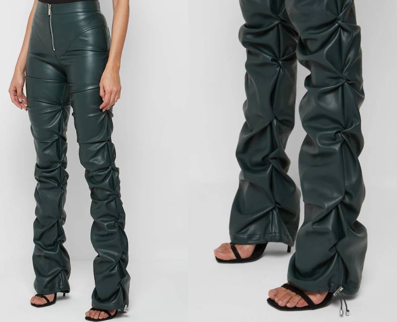 Tacked Flared Trousers Vegan Leather