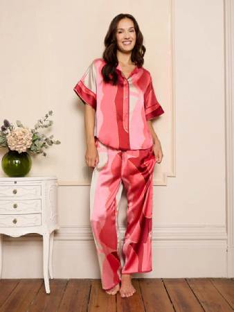 Their Nibs Womens Satin Oversize Pyjamas Pink Art Deco